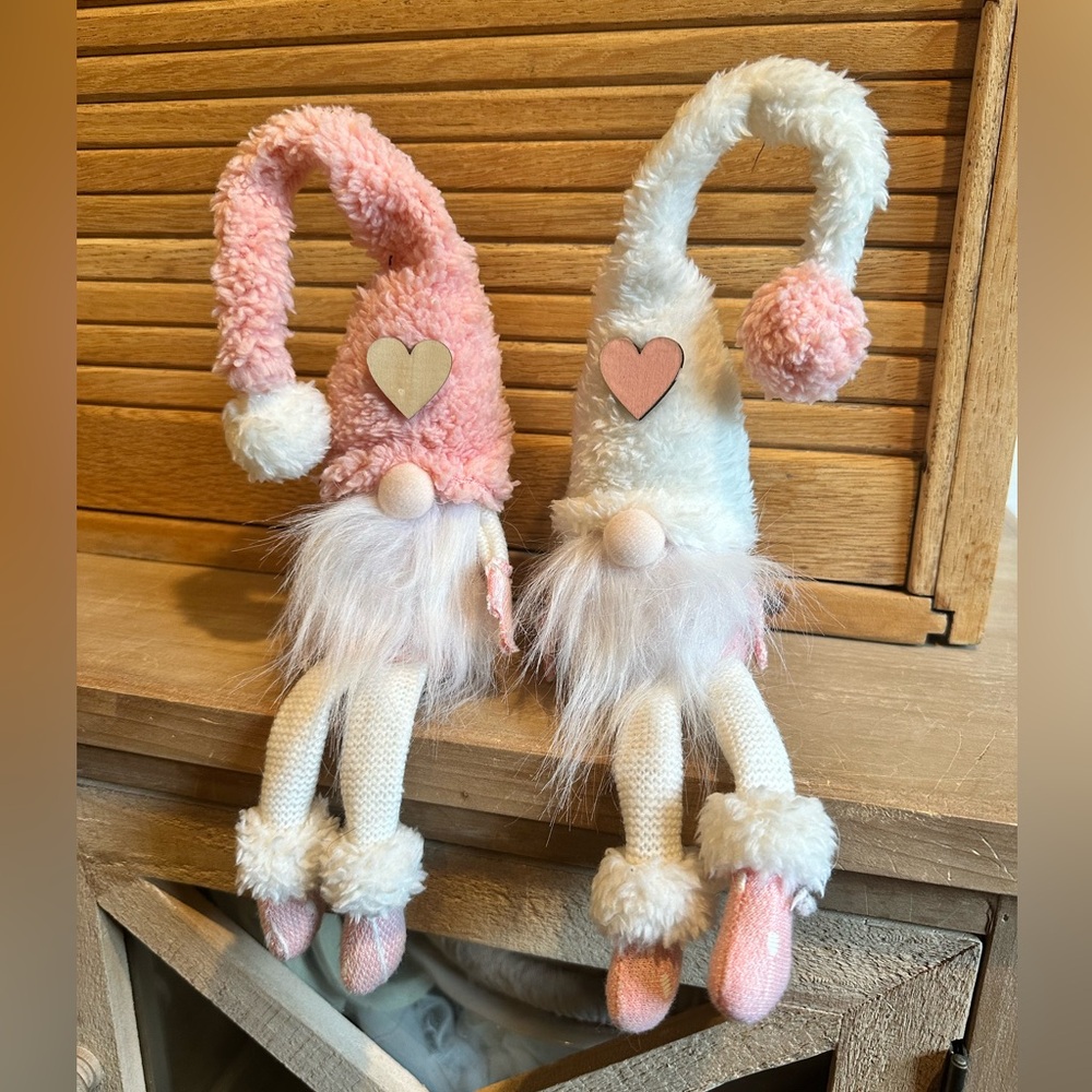 Charming Pink and White Plush Gnome Pair